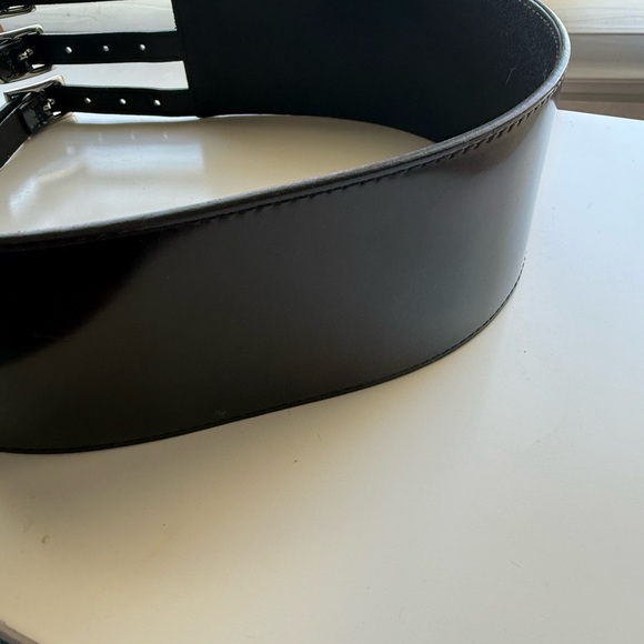 Club Monaco Wide Black Patent Leather Corset Belt with 3 Buckles - Picture 4 of 5